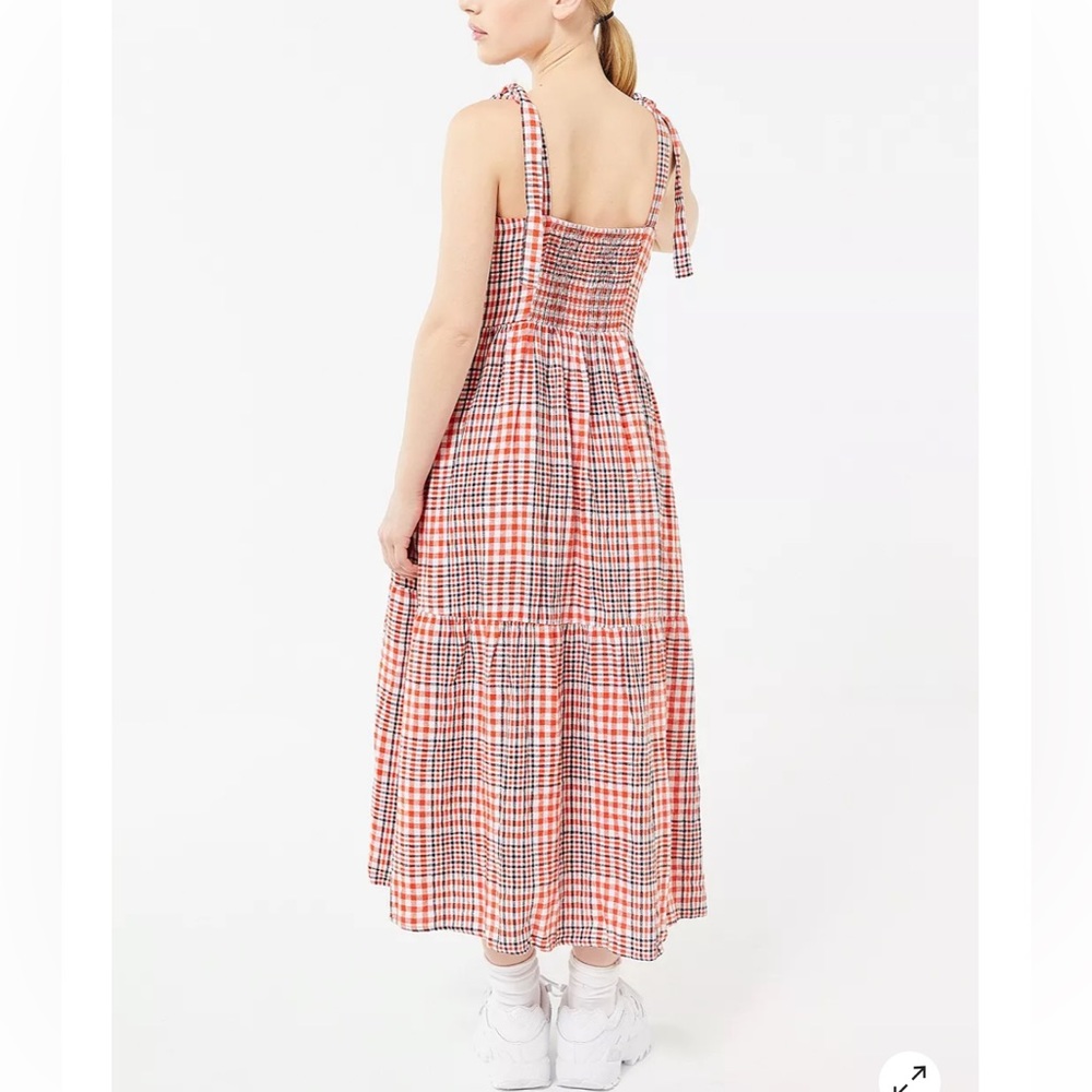 UO Plaid Positano Linen Apron Midi Dress - Picture 4 of 14